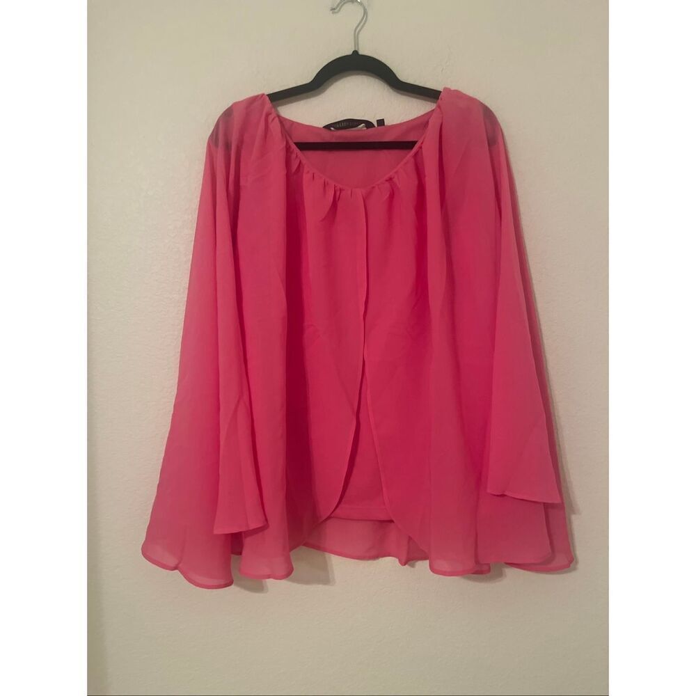 Colleen Lopez Pink Chiffon Layered Blouse Sheer Long Sleeve XL NEW